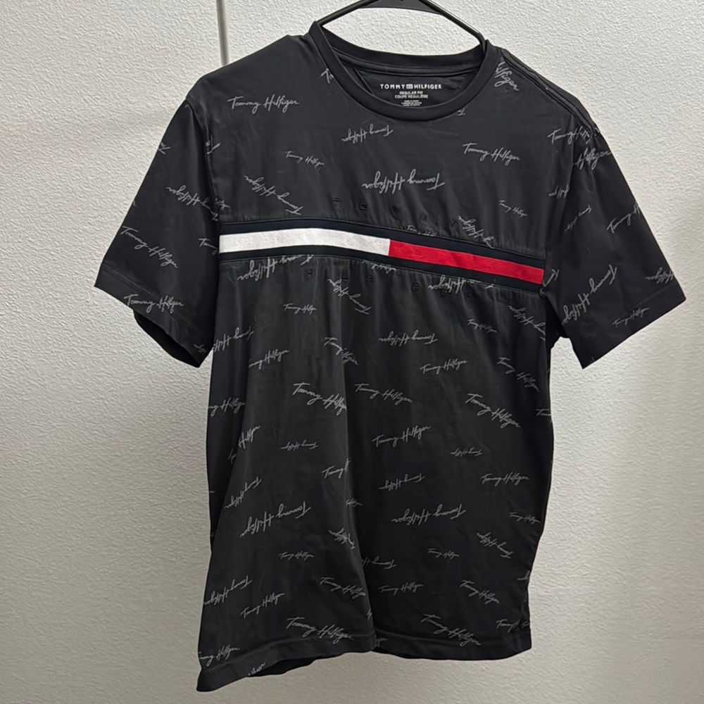 Tommy Hilfiger Black and Red Short Sleeve Tee